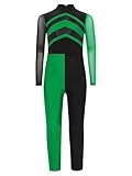 Linjinx Mädchen Gymnastikanzug Ganzkörperanzug Einteiler Glitzer Gymnastik Trikot Leotard Langarm Jumpsuit Ballettanzug Tanzkostüm Grün 134-140