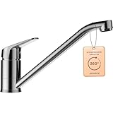 SCHOCK® Küchenarmatur Evinas Edelstahl I Hochdruck Einhebelmischer 360° drehbar I Armatur mit platzsparendem Festauslauf I Flüsterperlator für leisen Wasserstrahl