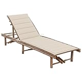 Annlera Sonnenliege Relaxliege aus Bambus mit Beige Auflage Liegestuhl Wetterfest Gartenmöbel Klappbare Liegenauflage für Garten Terrasse oder Balkon Ergonomischen Designs 200x65x87 cm