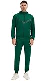 MSKBJT Trainingsanzug Herren Set mit Kapuze – Jogginganzug Sportanzug Freizeitanzug aus Polyester, Langarm Hoodie W002-Dark Green-L