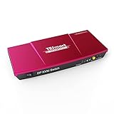 TESmart Displayport KVM-Switch, für 2 Computer, 1 Monitor, 4K @ 60Hz USB 2.0| EDID Emulator | Auto-Scan | IR-Fernbedienung/Panel-Taste/Hotkey-Schalter | Pass-Through, mit Eingangskabeln, rot