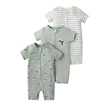HBECCE 3 Pack Kurzarm Baby Jungen Strampler, Sommer-Einteiler aus Baumwolle mit Reißverschluss vorne, Cartoon Baby Onesies fußloser Schlafanzug Babykleidung für 0–24 Monate (Style 5, 6-9M/66cm)