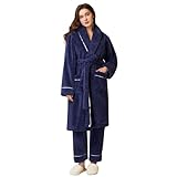 Zweiteiliger Pyjama Set Langarm, Schlafanzug Damen Lang Kuschelig Hausanzug Warm Winter Morgenmantel Thermo Bademantel Und Pyjamahose Große Größen Saunamantel Mit Gürtel Bequem Loungewear