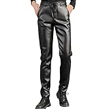 2026 Herren Slim Fit Lederhose Leggings Enge Elastische Warme Schwarze Trend Motorrad Lederhose Lange Hose Herren (D, 36/XXL)