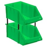 QUARKZMAN 2 Stück Plastik Regalboxen 340x200x150mm Wandmontierte Aufbewahrungsboxen Stapelbare Aufbewahrungsbox Organizer Für Garage Schublade Organisation Grün