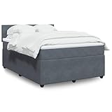 vidaXL Boxspringbett, Doppelbett mit Matratze Matratzenauflage, Bettgestell mit Lattenrost Kopfteil, Polsterbett Bett für Schlafzimmer, Dunkelgrau 140x190cm Samt