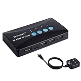 TCNEWCL KVM Switch HDMI 4 Port, 4K USB HDMI Umschalter für 4 Computer aktie 1 HD Monitor und 3 USB Geräten, Tastatur Mausdrucker Unterstützung, mit Fernbedienung und 2-in-1 Kabel