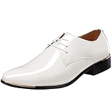 zpllsbratos Herren Lederschuhe Lackschuhe Derby Schnürhalbschuhe Oxford Hochzeit Schuhe 38-48(Weiß,42)