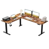 Klicelor L-förmiger Elektrischer Schreibtisch Höhenverstellbar, 190 x 155 cm L Form Stehschreibtisch mit 3 Memory-Funktionen und Antikollisionstechnologie, ergonomischer Computertisch, Braun