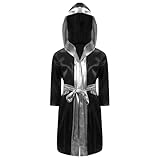 Riismen Kinder Kapuzen Bademantel Junge Mädchen Muay Thai Kickboxen Jugendliche Trainings Boxen Leichter Umhang Bademantel Cosplay Schwarz Silber 110-116