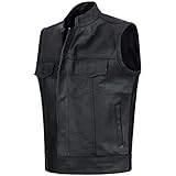 PAULGOS Lederweste Weste Kutte Leder Biker Rocker Motorrad Clubweste Bikerweste Motorradweste Schwarz BW4 (XXL, Schwarz)