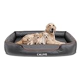 CALIYO Orthopädisches Hundebett Grosse Hunde – Hundekissen aus Kunstleder, Wasserdicht & Waschbar, Memory Foam Hundesofa mit 4 Rändern, Hundematte 127×97×18CM, Schwarz
