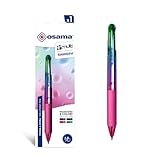 OSAMA 4 Multi Rainbow – Kugelschreiber Hochwertig 4, Kugelschreiber Minen 1,0 mm, Stifte Pen mit Tinte Schwarz, Blau, Rot und Grün, Schreibwaren Schule, Büro, Universität - 1 Stück