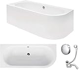VBChome Eckbadewanne Acryl 170x75 cm Set Schürze Siphon Ablaufgarnitur Moderne Badewanne für 2 Personen Links Weiß Eckwanne Komplettset Design Badewanne mit Wanne Ablauf und Zubehör