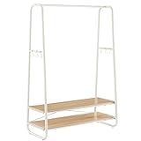 VASAGLE Kleiderständer, Garderobenständer, Garderobe, 2 Ablagen, 6 Haken in S-Form, Stahlgestell, für Schlafzimmer, Flur, Eingangsbereich, eichenfarben-cremeweiß RGR112W09