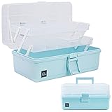 Creahaus 33cm 3-Regal Mehrzweck-Aufbewahrungsbox, Sortierbox, Organizer Box, Bastelbox, Nähkasten, Medizinkoffer, Toolbox, Angelkoffer mit 2 Regalen (Blau)