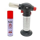 NOLA 863 Küchenbrenner mit Piezozündung & 100 ml Gas – Flambierbrenner Set für Crème Brûlée, BBQ & Küche – Nachfüllbar, regulierbare Flamme – Gasbrenner, Bunsenbrenner, Lötbrenner, Flambierer