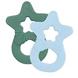 Dentistar Beißring 2er-Set – Teether für Babys & Kleinkinder ab 3 Monate – Baby Beißring mit Griff aus weichem Material zur Zahnungshilfe & Massage – Made in Germany – Blau & Grün