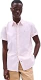 Tommy Hilfiger Herren-Oxford-Hemd, kurzärmelig, normale Passform, Stretch, Kollektion 2024, Größe S, Weiß, Precious Pink, Klein