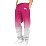 Fccrian Herren-Leinenhose, Sommer-Baum-Grafik, Freizeithose, Outdoor, Urlaub, Strandhose, offene Unterseite, große elastische Shorts für Herren, rot, XXL