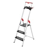 Hailo L100 Topline Alu-Sicherheits-Stehleiter - 3 XXL-Stufen bis 150 kg - Stehleiter mit ausziehbarem Haltebügel, Plattformverriegelung - viel Zubehör - klappbare Aluleiter Made in Germany - schwarz