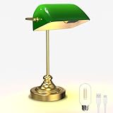 LGMCF Kabellose Bankerlampe, 6000mAh Wiederaufladbare Vintage-Schreibtischlampe mit Touch-Steuerung, dimmbare Klassische Tischlampe aus Glas Grün für Home Office, Bibliothek, Wohnzimmer, Arbeitszimmer