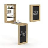 IDMarket - Wandtisch, klappbar, Macchia, mit Regalen und Kreidetafel, für 2 Personen, Holz und Schwarz