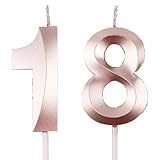 Ovanda Geburtstagskerzen Zahlen 18, Champagner Gold Kerzen Geburtstag, Tortendeko Birthday, Kuchendeko Birthday, Torten Deko 18. Mädchen Junge,Cake Topper Dekoration,Nummer 18,für 18. Geburtstagsfeier