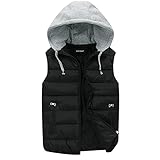 YOUTHUP Herren Steppweste mit Kapuze Leicht Winterweste Outdoor Dicke Freizeit Gilet Ärmellos Jacke Sport Weste, Schwarz, M