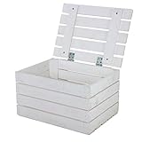 Obstkisten-online Holztruhe weiß mit Deckel Truhe Couchtisch im Landhausstil, Stauraum für Decken, Kissen Schlafzimmer (48x36x28cm)