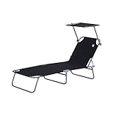 Outsunny Sonnenliege Gartenliege Wellnessliege Strandliege klappbar mit Sonnenschutz Schwarz 187 x 58 x 36 cm