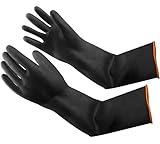 Eiito SäUrefeste Handschuhe Gummihandschuhe Lang Schutz AlkalibestäNdigkeit Handschuhe Industrie Chemie Handschuhe Schwarz,55cm-22inch