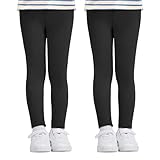 AMIYOYO 2er Pack Mädchen Leggings High Waist Lang Sportsleggins Weiche Sport Leggings Elastisch Fitness Hose Bequem Tanzhose Basic für Kinder(Schwarz*2,L)