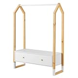 Juskys Kinder Kleiderständer Filla - große Schublade, Kleiderstange, offener Ständer - Kindergarderobe aus Holz - Mädchen & Jungs - Garderobe Weiß