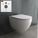 Alpenberger WC mit Bidet Funktion | Dusch WC Spülrandlos mit Intimdusche | Taharet WC Kloschüssel mit Toilettensitz + Schallschutz | Wand WC mit Nano | Hänge WC Set Passend Geberit