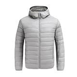 Generisch Herren Steppjacke Wasserdichte Pufferjacke Verstaubare Leichte Wasserdichte Kapuzenjacke Winterjacke mit Taschen Felljacke Leicht Unterwegs