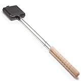 Petromax Gusseiserne Sandwicheisen Form, bereits eingebrannt, Lagerfeuer & Grill, Camping & Outdoor-Küche, Perfekt für Toasts und Sandwiches, langer Stiel mit Holzgriff, 11 x 11 cm