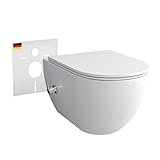 Alpenberger Bidet WC | Dusch WC Set | Hänge WC ohne Spülrand | Toilettendeckel mit Absenkautomatik | Toilette mit Schallschutz & Podusche | Kloschüssel mit Armatur | Passend Geberit