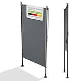 Juskys Senkrechtmarkise Barbados 100x310 cm - Balkon Sichtschutz wetterfest - Ausziehbare Seitenmarkise ohne Bohren für Garten und Balkon - Grau