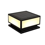 Schwarze quadratische Säulenlaterne mit solarbetriebener 2700 K-Atmosphäre, Säulenkappenlicht, moderne minimalistische Säulenlampe, Außenlaternenpfahllicht mit 3 x 3, 4 x 4, 5 x 5 Pfeilermontagesockel
