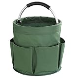 Maximex Gartenwerkzeugtasche mit 6 Außentaschen, 16 l Hauptfach, stabiler Garten Organizer aus wasserabweisendem Polyester mit Aluminiumrahmen, gepolsterter Tragegriff, faltbar, Ø 28 x 26,5 cm, Grün