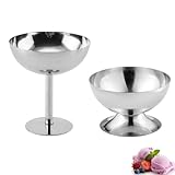 Whcctl 2 Stück 200ml Eisbecher, Edelstahl Dessertschale mit Fuß, Dessertgläser, DIce Cream Sundae, Dessertbecher, für Obst Salat Joghurt und Fruchtpudding