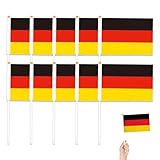 Deutschland Flagge, 21 × 14 cm Klein Deutschland Flagge Deutschland Fussball EM 2024 Fan, Deutsche Mini Handgehaltene Flaggen mit 30cm weißem Pole für Fans Fußball EM WM Euro Party Deko (100 Stück)