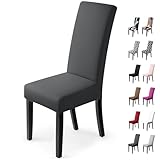 Stuhlhussen 2Stück,Stretch-Stuhlbezug elastische moderne Husse Elasthan Stretchhusse Stuhlbezug Stuhlüberzug.bi-elastic Spannbezug,sehr pflegeleicht und langlebig Universal(2 StückSilber-Dunkelgrau)
