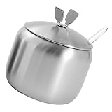 BAZEITFLOW Edelstahl Gewürzglas mit Löffel Großer Vorratsbehälter für Zucker Salz Gewürze Robust Langlebig Einfach zu Reinigen für Küche Buffet und Party