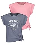 Blue Seven Teenager Mädchen T-Shirts mit Knoten REPEAT MARKETPLACE - 2er Pack M01 - JEANSBLAU + AZALEA UNI, 152