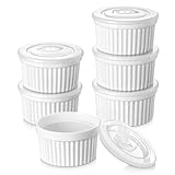 vancasso RAMEKINS 10 Oz Soufflé Förmchen Set von 6, Creme Brulee Schälchen Backofen sicher, Porzellan Soufflés mit Deckel, Kleine Keramik-Schalen, Mini Auflaufformen zum Backen, Weiß