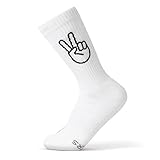 FYNGERS | PEACE, VICTORY | Sportsocken mit Handzeichen | Weiß | 1 Paar | 41 – 45 | Bio-Baumwolle | Top Qualität