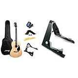 Martin Smith Akustikgitarren-Set mit Akustikgitarre in voller Größe, Gitarrenständer, Gitarrentuner, Gitarrentasche, Gitarrengurt, Gitarrenplektren und Ersatzsaiten & tragbare Klappgitarrenständer
