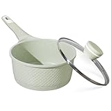 Stielkasserolle 16 cm mit Deckel 1.5L - Töpfe Antihaftbeschichtet für alle Herde inkl. Induktion | 100% frei von PFAS & PFOA | Kühlbleibender Bakelitgriff & Glasdeckel